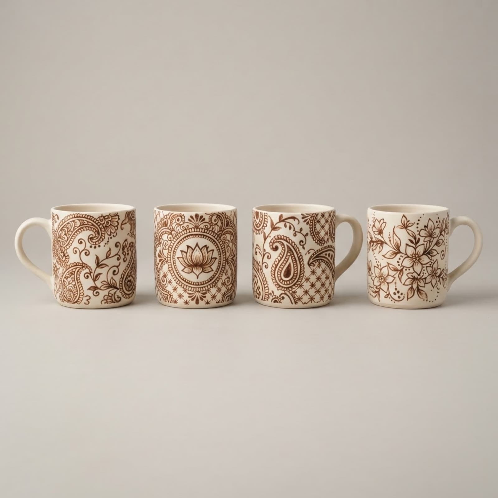 Mehndi Mug Set of Four — hand-painted pottery by NAQSHÉ
